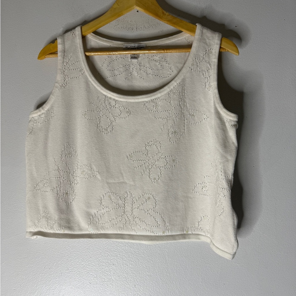 St. John Sport White Crop Sleeveless Shell Sweater Large